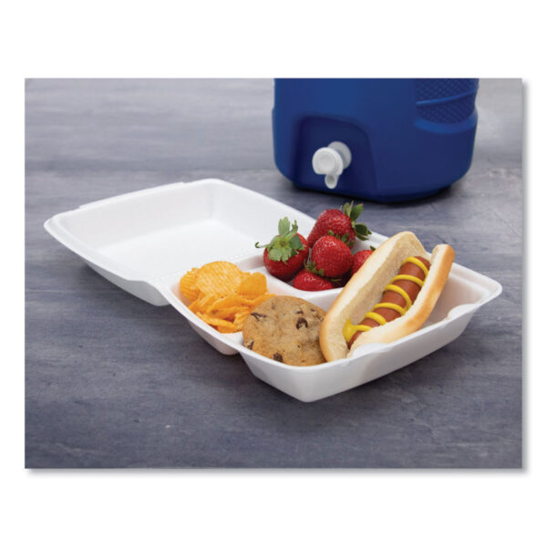 Dart Foam Hinged Lid Containers, 3-Compartment, 8.38 x 7.78 x 3.25, 200/Carton (85HT3R) - Image 4